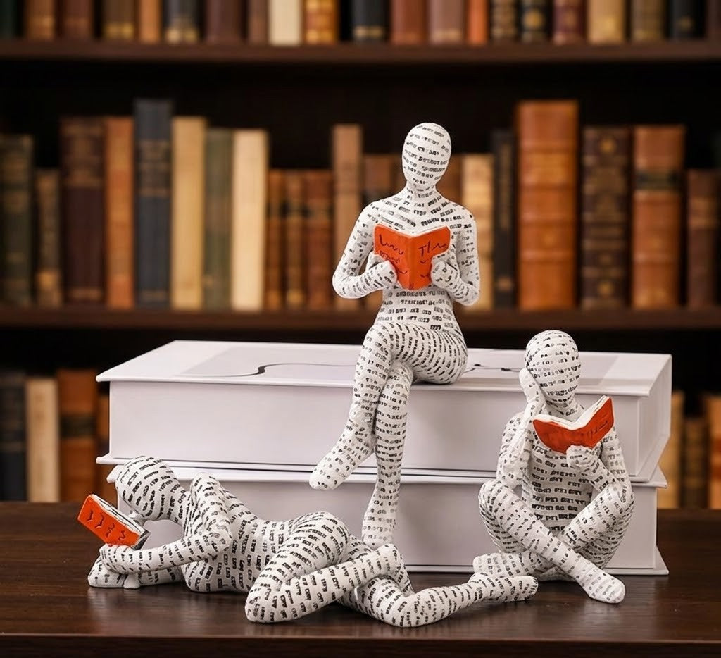 Whimsical Reading Lady Sculpture Artistic Woman Figurine for Home Decor Bookshelf & Shelf Display Ornament