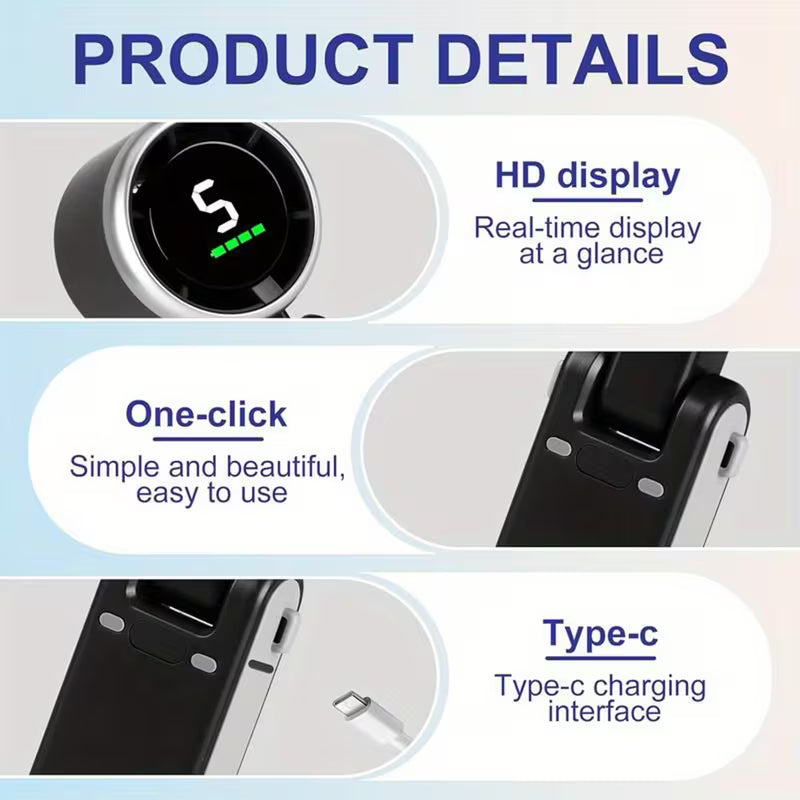 Portable Rechargeable Handheld Fan with Digital Display | Foldable USB Mini Cooling Fan