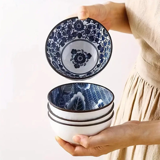 4.5-Inch Blue and White Ceramic Bowl – Gift-Boxed Tableware for New Year & Spring Festival