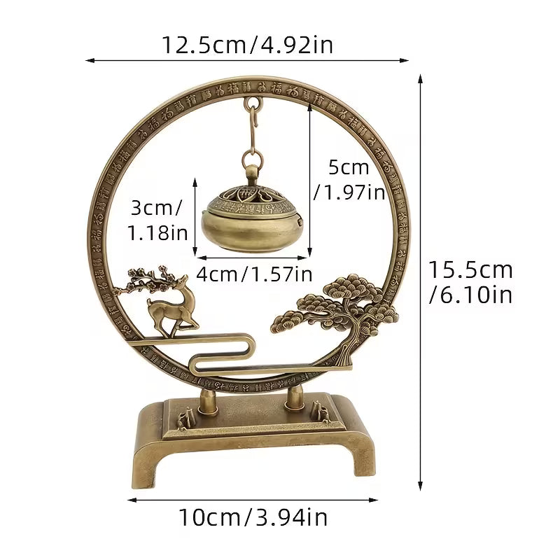 Golden Tree & Bell Incense Burner  Luxury Zinc Alloy Censer for Meditation & Focus