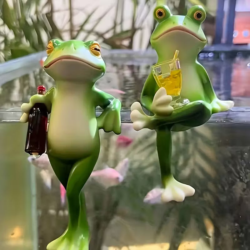 Set of 3 Hoppy Green Frog Pot Hugger Garden Ornament & Planter Companion