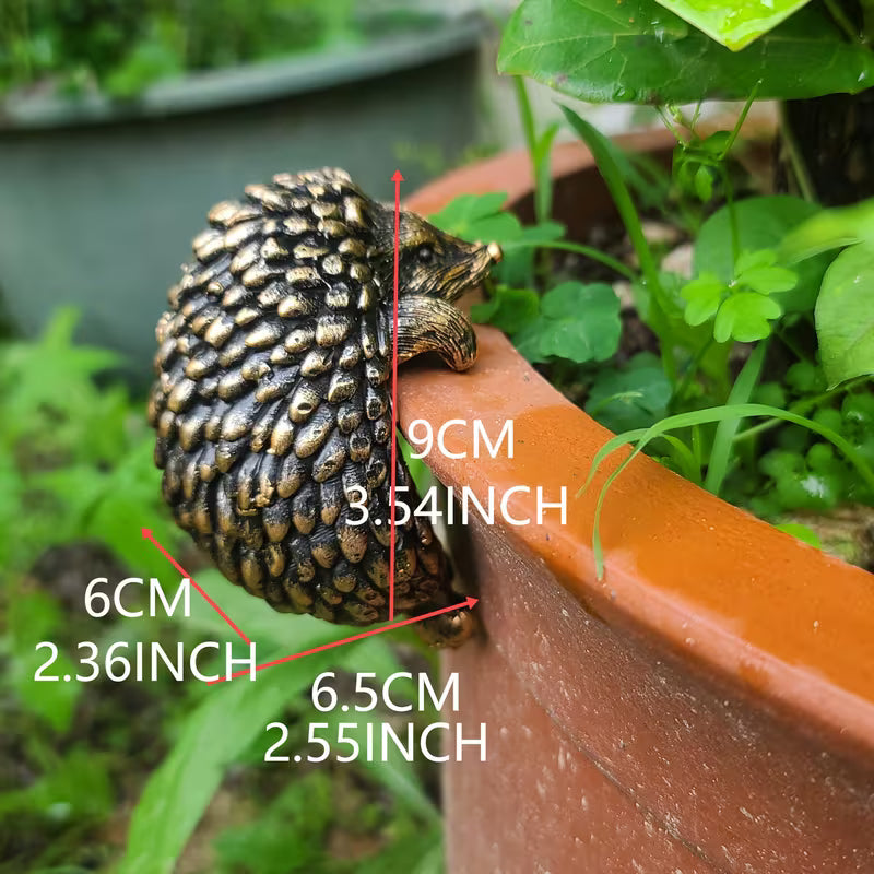 Bronze-Effect Hedgehog Plant Pot Hugger Whimsical Garden Ornament & Indoor Decor