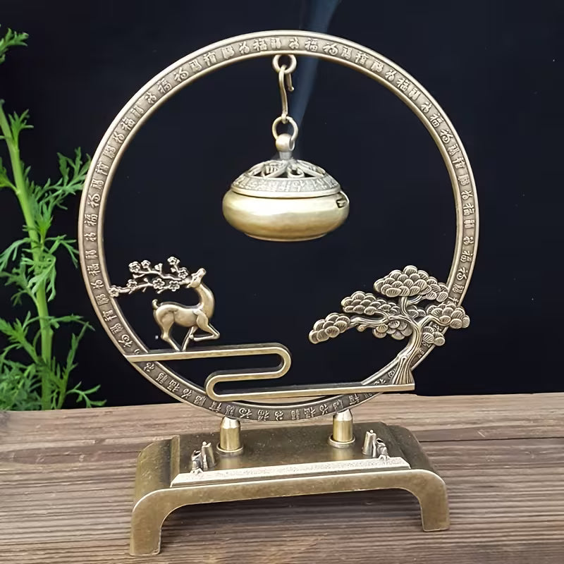 Golden Tree & Bell Incense Burner  Luxury Zinc Alloy Censer for Meditation & Focus
