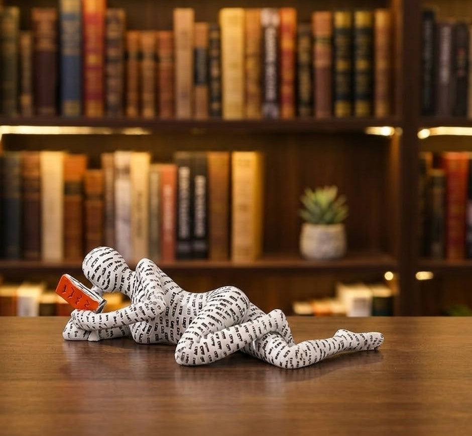 Whimsical Reading Lady Sculpture Artistic Woman Figurine for Home Decor Bookshelf & Shelf Display Ornament