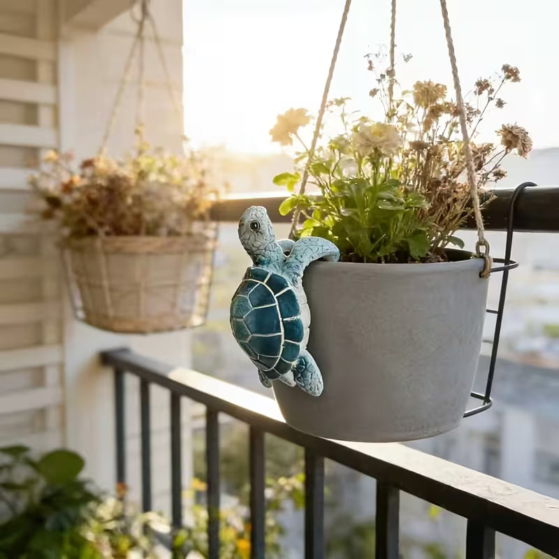 Coastal Sea Turtle Pot Hugger Marine Life Garden Ornament & Planter Accent