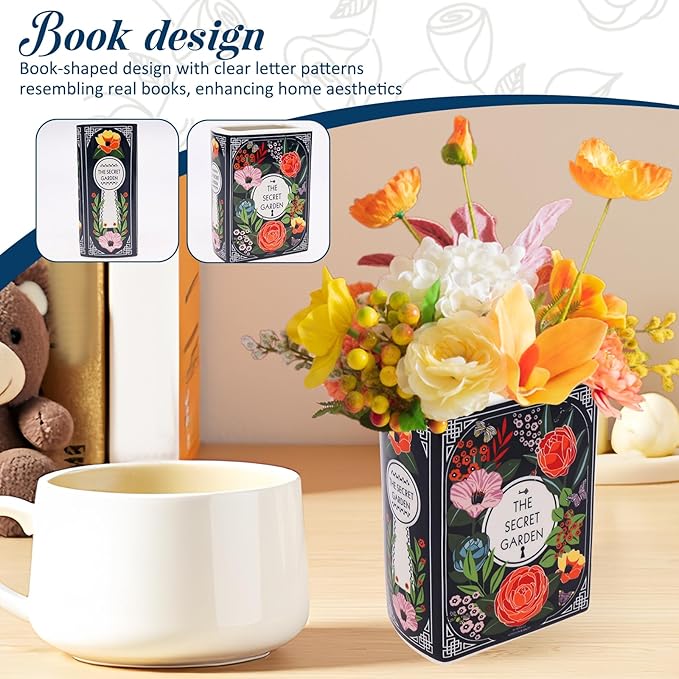 The Bibliophile Ceramic Book Vase Aesthetic Flower Vase for Bookshelf & Home Decor