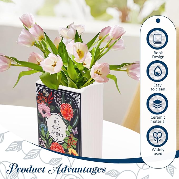 The Bibliophile Ceramic Book Vase Aesthetic Flower Vase for Bookshelf & Home Decor