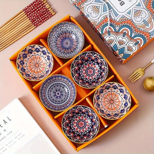 Bohemian style  Ceramic Bowl Set – Bohemian Glazed Bowls for Rice, Salad & Dessert