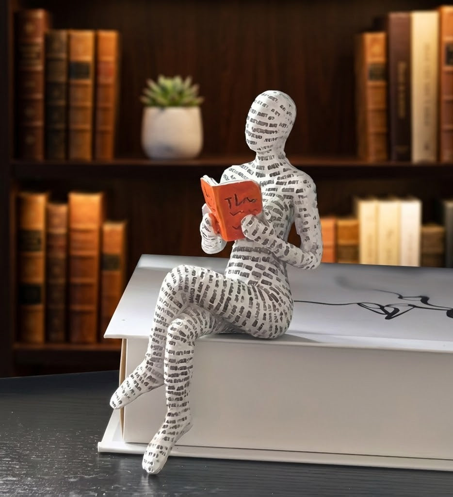 Whimsical Reading Lady Sculpture Artistic Woman Figurine for Home Decor Bookshelf & Shelf Display Ornament