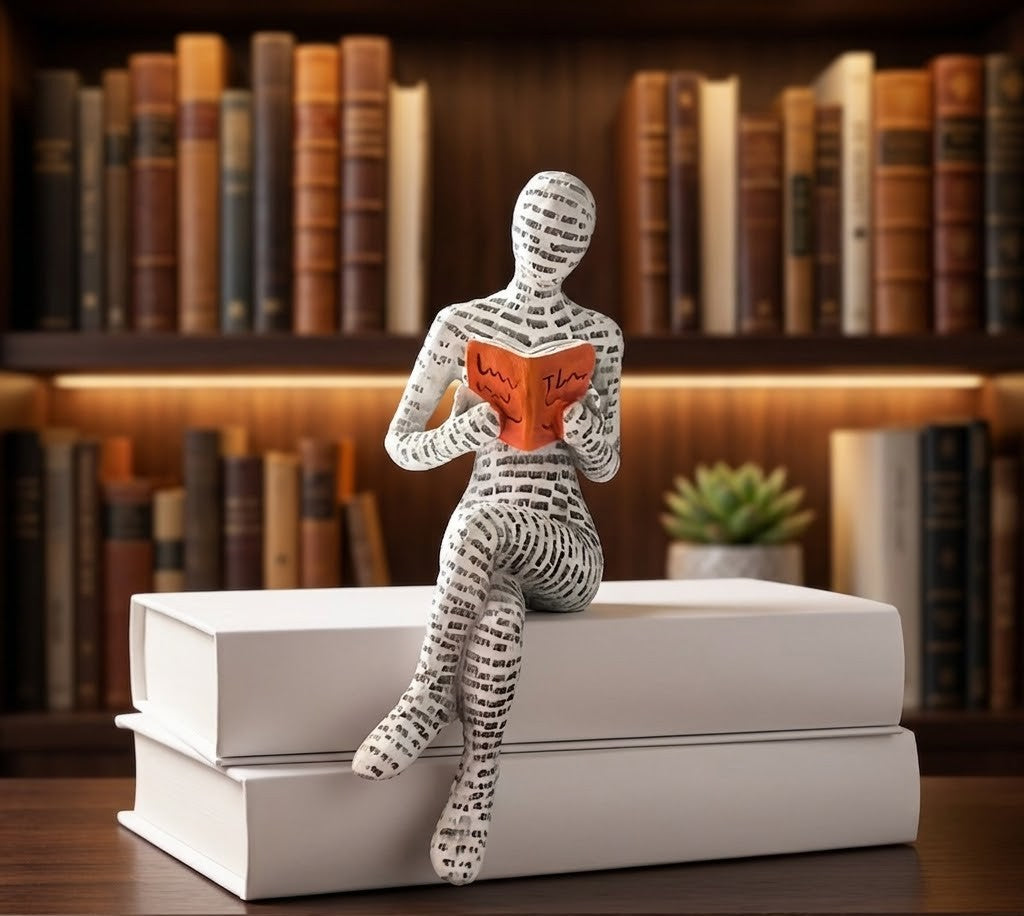 Whimsical Reading Lady Sculpture Artistic Woman Figurine for Home Decor Bookshelf & Shelf Display Ornament