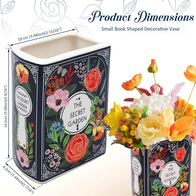 The Bibliophile Ceramic Book Vase Aesthetic Flower Vase for Bookshelf & Home Decor