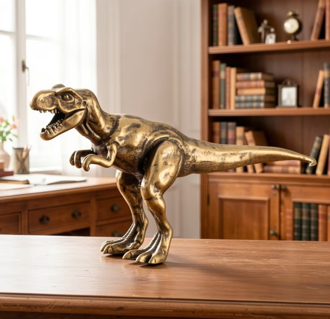 T-Rex Dinosaur Figurine | Tiny Metal Dinosaur Statue | Desk Decor | Collectible Ornament | Jurassic Gift | Shelf Decor