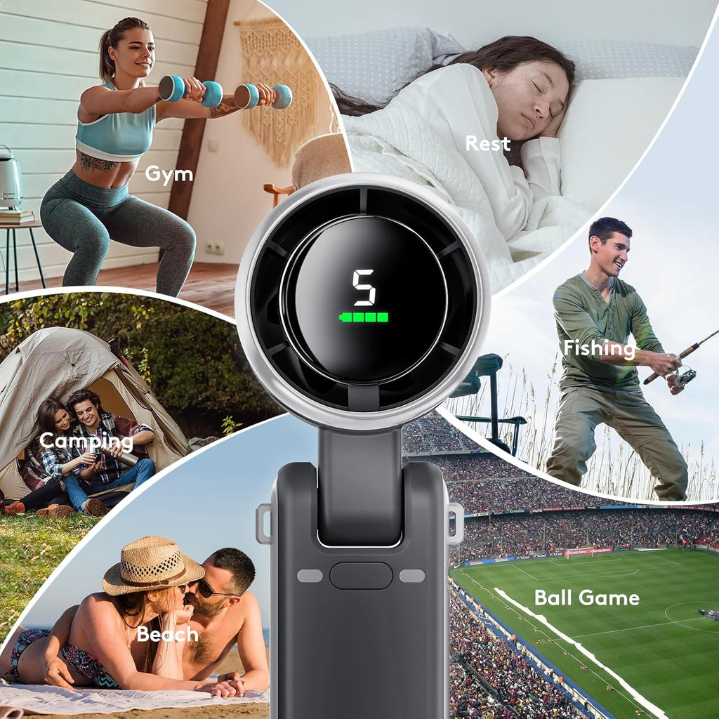 Portable Rechargeable Handheld Fan with Digital Display | Foldable USB Mini Cooling Fan