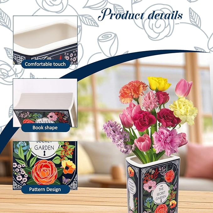 The Bibliophile Ceramic Book Vase Aesthetic Flower Vase for Bookshelf & Home Decor