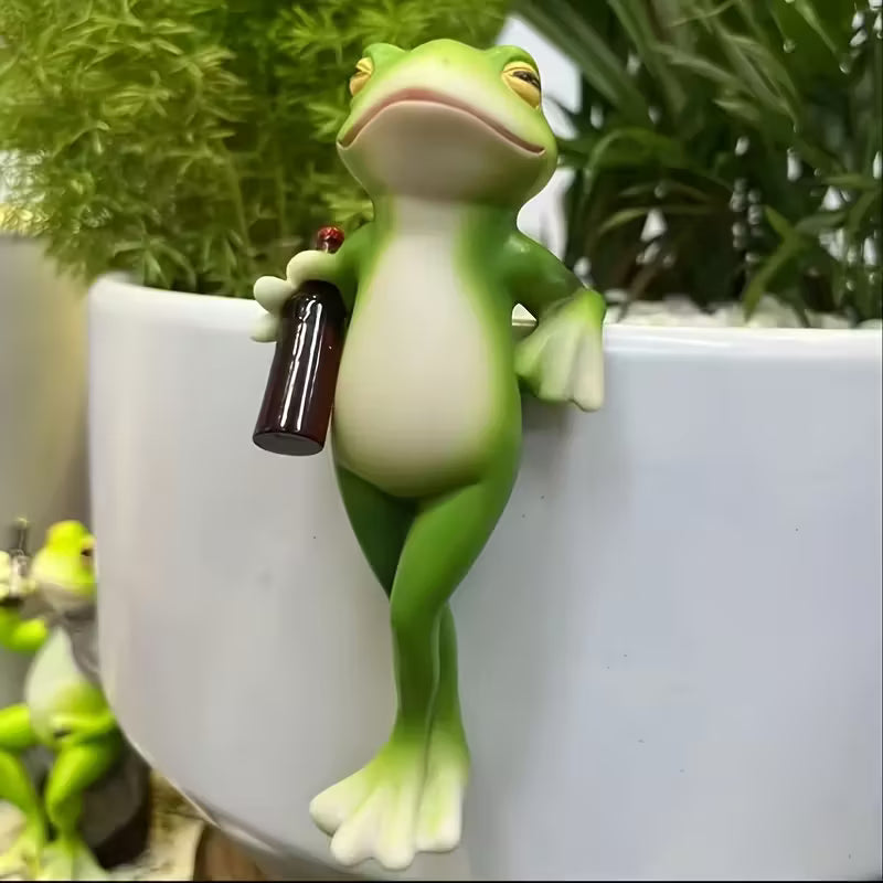 Set of 3 Hoppy Green Frog Pot Hugger Garden Ornament & Planter Companion