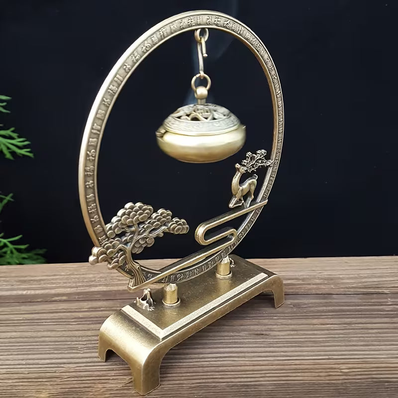 Golden Tree & Bell Incense Burner  Luxury Zinc Alloy Censer for Meditation & Focus
