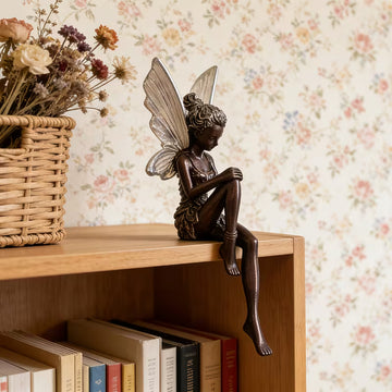 Vintage Style Sitting Fairy Ornament Winged Flower Fairy Figurine Whimsical Home Decor