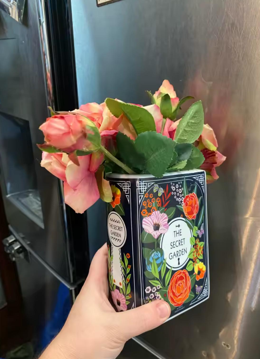 The Secret Garden ceramic book vase with colourful floral artwork for home decoration