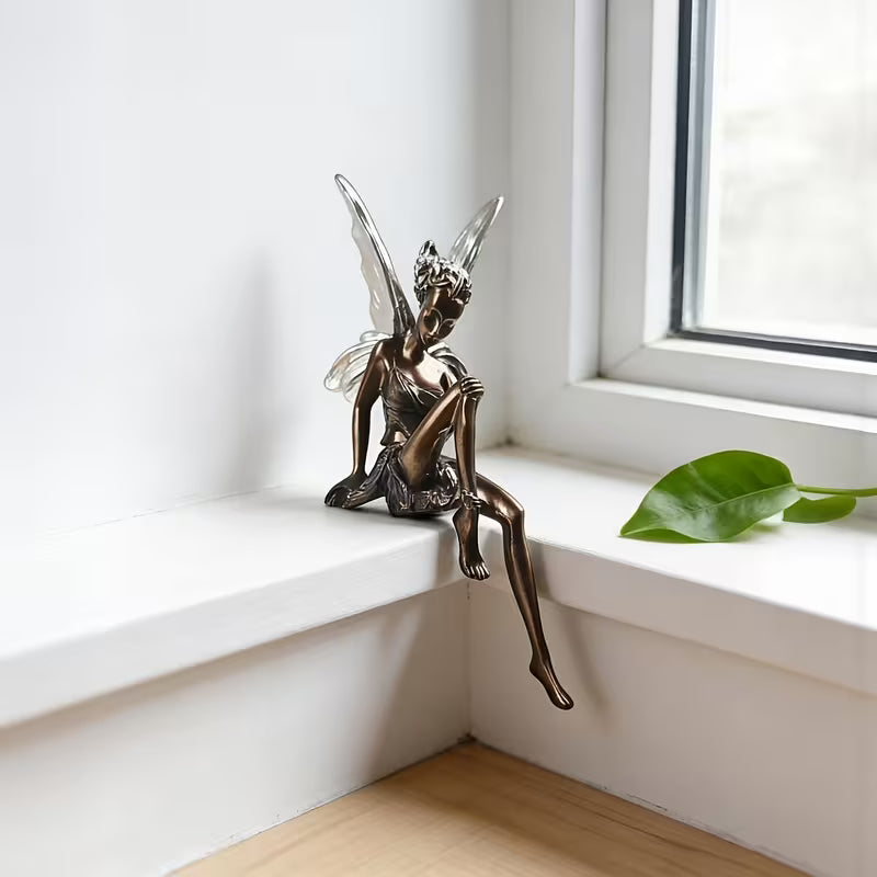 Vintage Style Sitting Fairy Ornament Winged Flower Fairy Figurine Whimsical Home Decor