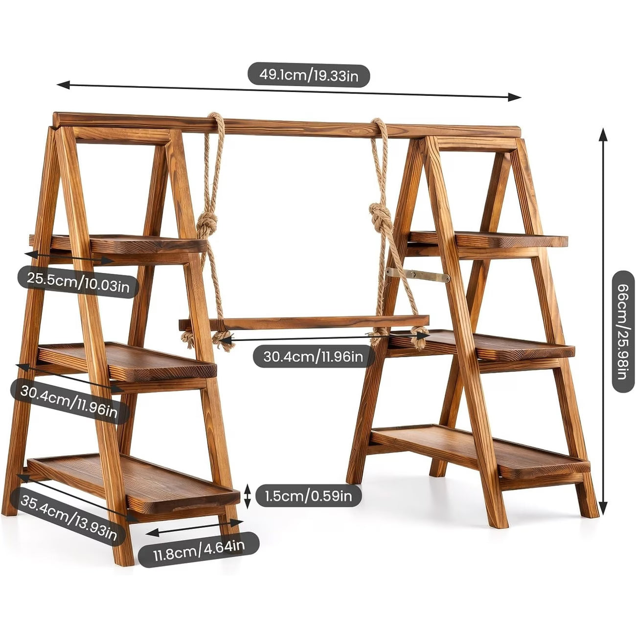 Rustic Wooden 3 Tier Dessert Stand with Hanging Swing Shelf for Parties & Weddings