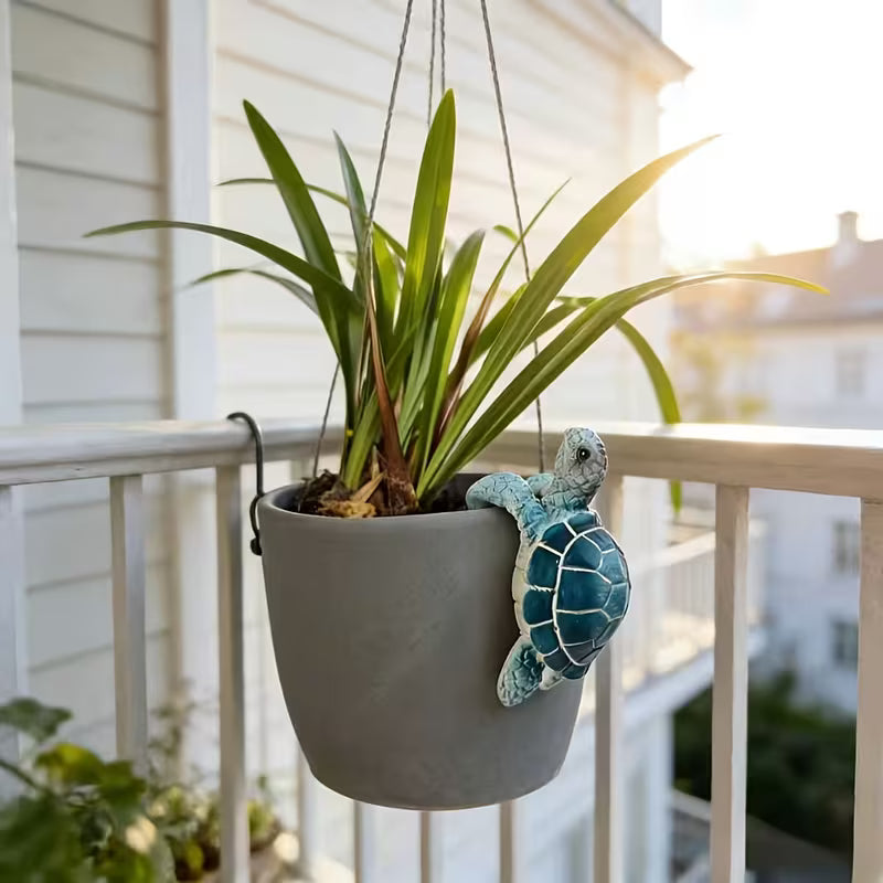 Coastal Sea Turtle Pot Hugger Marine Life Garden Ornament & Planter Accent