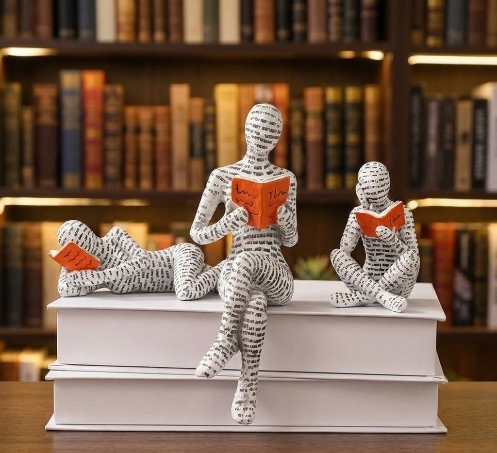 Whimsical Reading Lady Sculpture Artistic Woman Figurine for Home Decor Bookshelf & Shelf Display Ornament