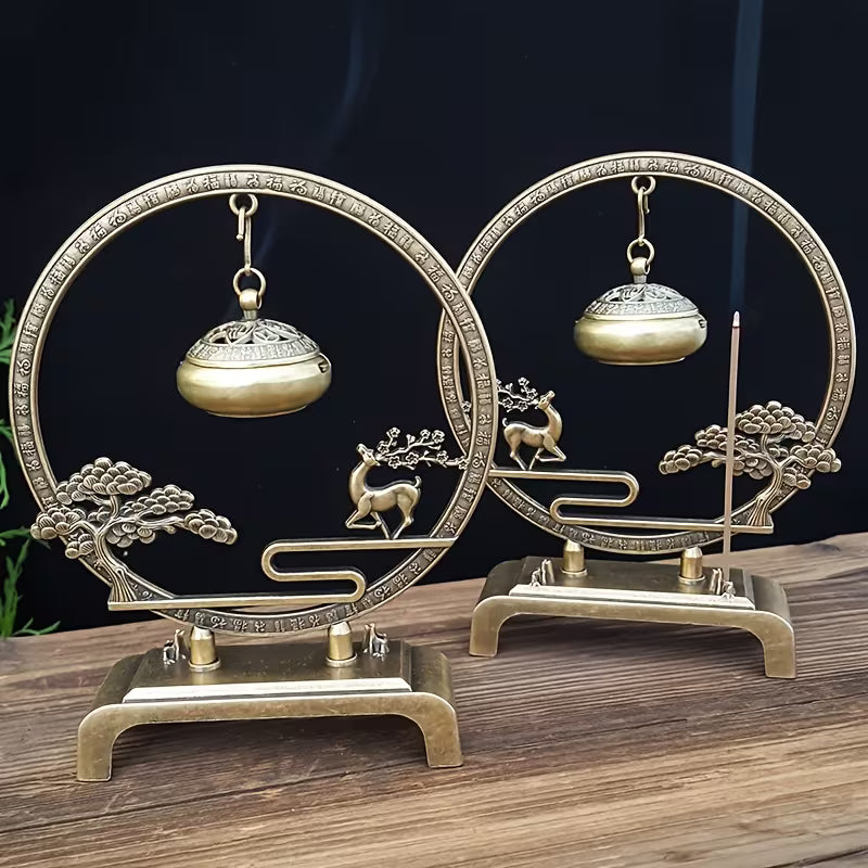 Golden Tree & Bell Incense Burner  Luxury Zinc Alloy Censer for Meditation & Focus