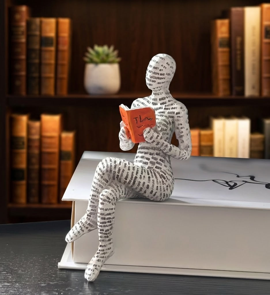 Whimsical Reading Lady Sculpture Artistic Woman Figurine for Home Decor Bookshelf & Shelf Display Ornament