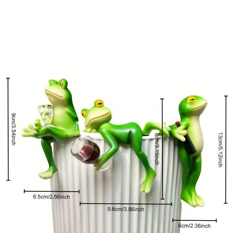 Set of 3 Hoppy Green Frog Pot Hugger Garden Ornament & Planter Companion