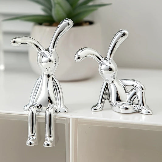 Set of 2 Nordic Silver Rabbit Ornaments – Creative Desktop Decor & Gift Idea