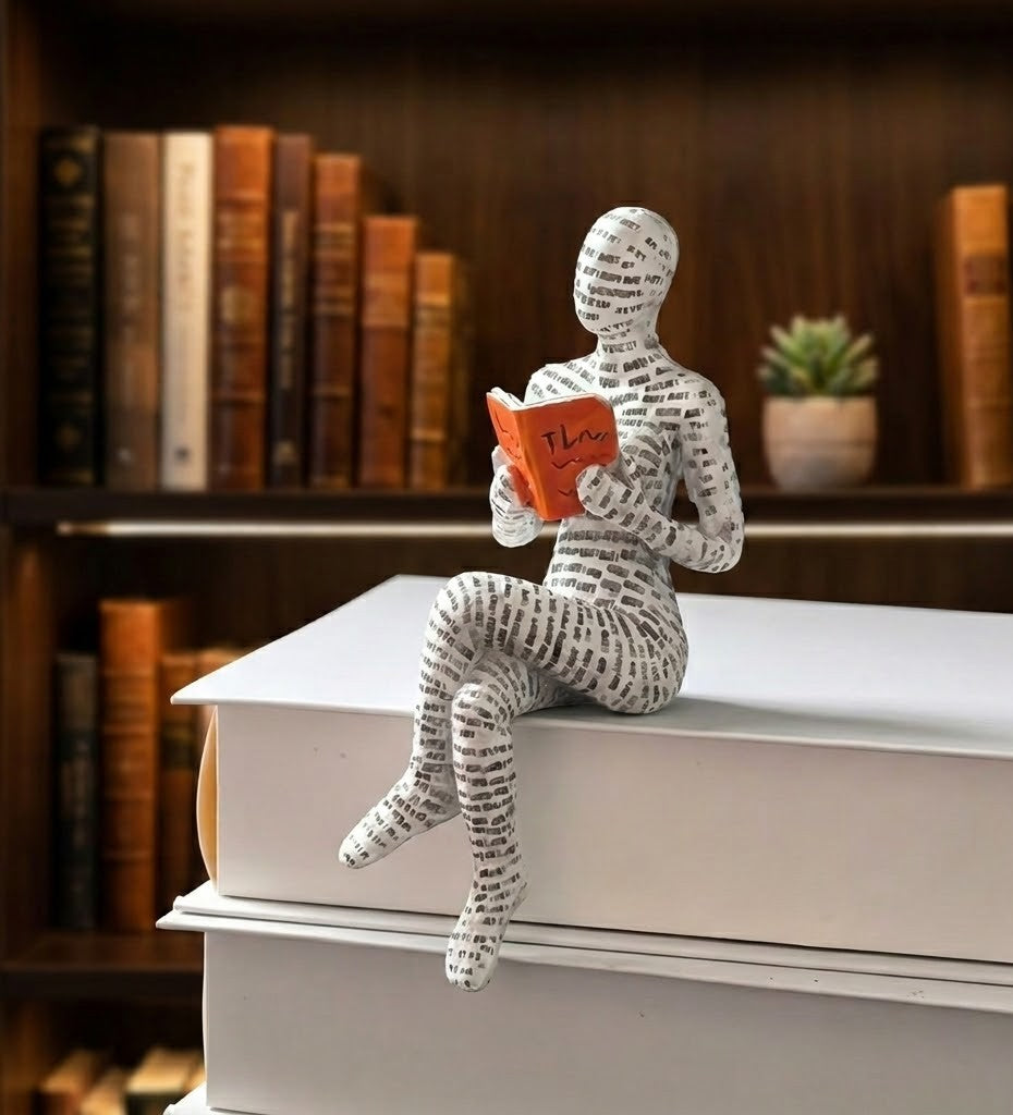 Whimsical Reading Lady Sculpture Artistic Woman Figurine for Home Decor Bookshelf & Shelf Display Ornament