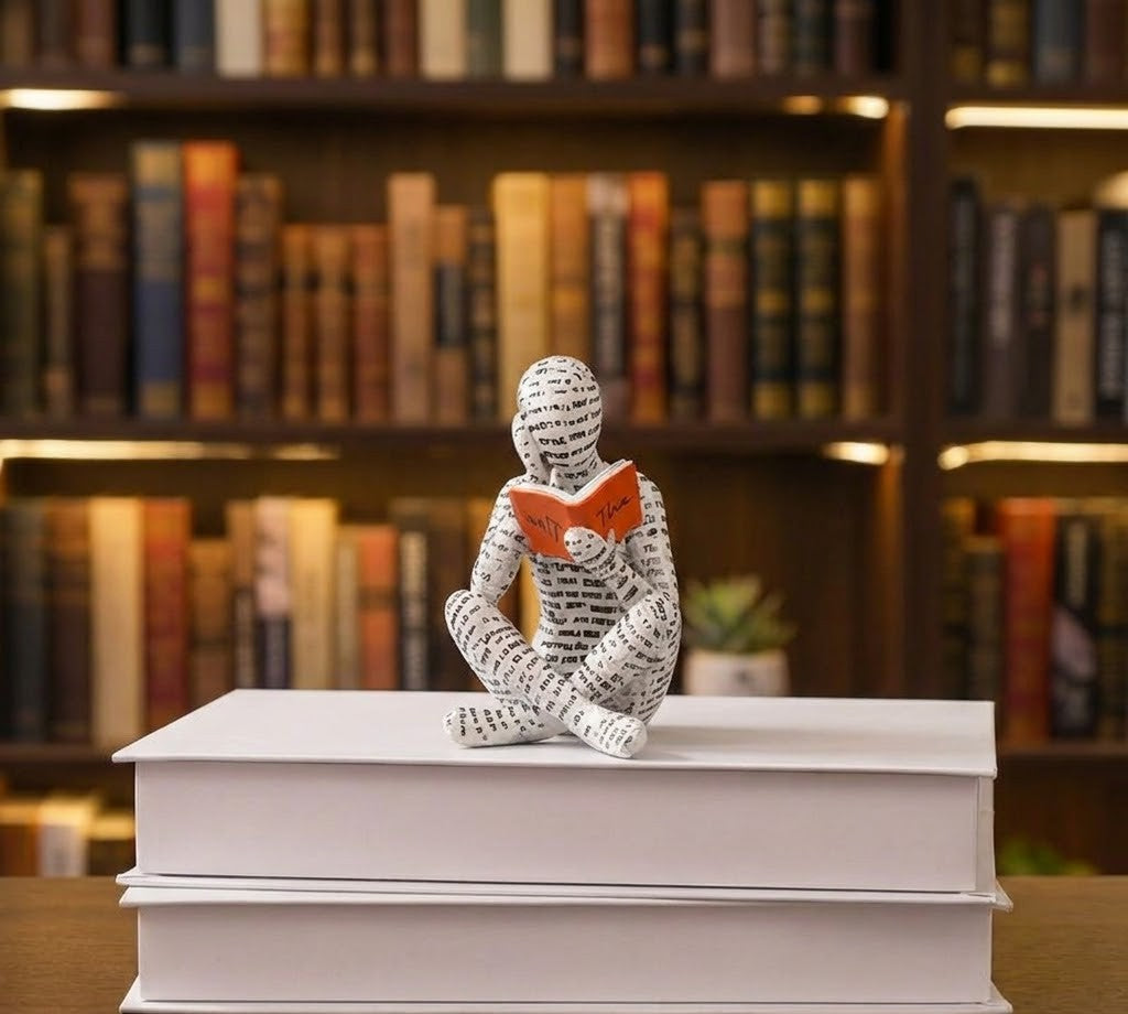 Whimsical Reading Lady Sculpture Artistic Woman Figurine for Home Decor Bookshelf & Shelf Display Ornament