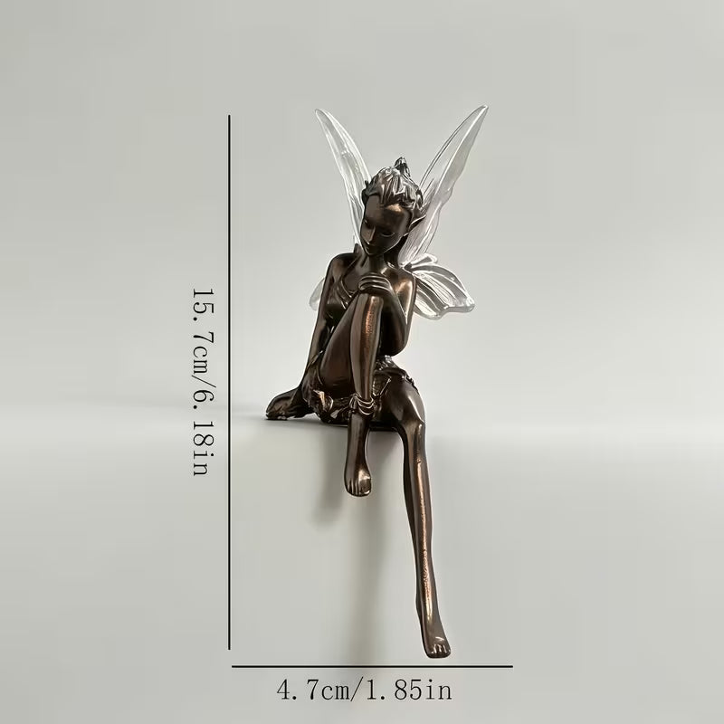 Vintage Style Sitting Fairy Ornament Winged Flower Fairy Figurine Whimsical Home Decor