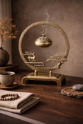Golden Tree & Bell Incense Burner  Luxury Zinc Alloy Censer for Meditation & Focus
