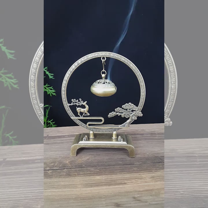 Golden Tree & Bell Incense Burner  Luxury Zinc Alloy Censer for Meditation & Focus