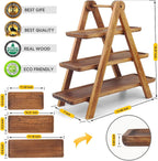 3 Tier Wooden Display Stand Foldable Bakery & Dessert Serving Rack for Kitchen, Coffee Bar & Events