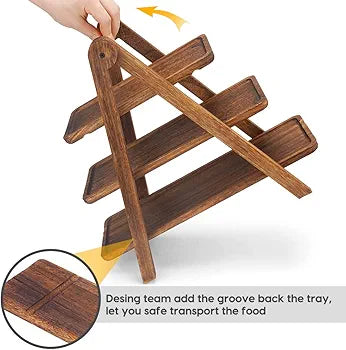 3 Tier Wooden Display Stand Foldable Bakery & Dessert Serving Rack for Kitchen, Coffee Bar & Events