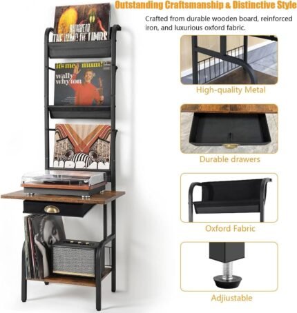 Tall Record Player Stand with Vinyl Storage up to 200 Album Capacity, Vinyl Reco  | eBay