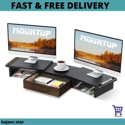 MOUNTUP Dual Monitor Stand Riser with Drawer-Adjustable Length and CC, Mon...